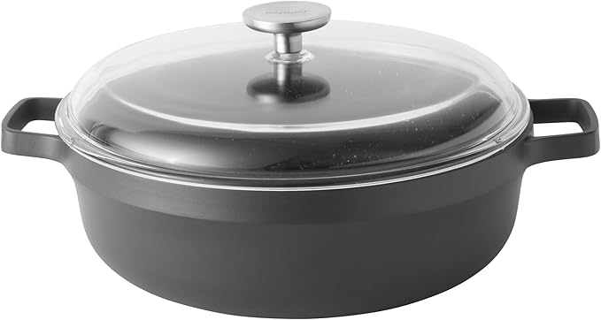 BergHOFF GEM Nonstick 11" Sauté Pan 4.9qt., Sturdy 2-Handle, Glass Lid, Ferno-Green, Non-Toxic PFOA-Free Coating, Ovensafe