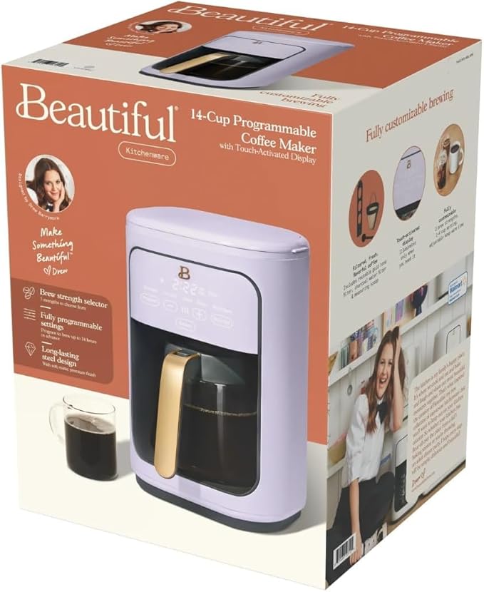 Beautiful 14-Cup Programmable Coffee Maker with Touch-Activated Display – Brew Hot Coffee Fast, Keep Warm & Auto-Pause (Lavender)