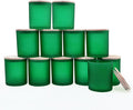 14 OZ Thick Candle Jars for Making Candles 12 Pcs, 3 Wick Empty Jars with Wood Lids for Candle Making, Sample Container, Frosted Green