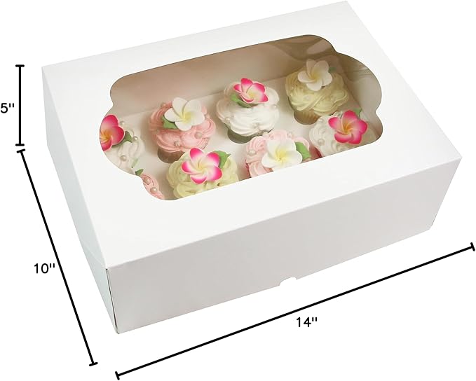 Global Sugar Art Auto-Popup Extra Deep Quarter Sheet Cake & Cupcake Box with Window and Cupcake Insert, White 14 x 10 x 5 Inches, 5 Count