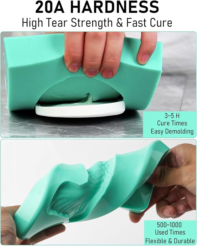 Nicpro 170oz Silicone Mold Making Kit, 20A Platinum Liquid Silicone Rubber, Jade Green Flexible, Silicone Molds Maker Mix Ratio 1:1 for Casting 3D Resins Molds DIY with 2PCS Molds Housing, Mixing Cups
