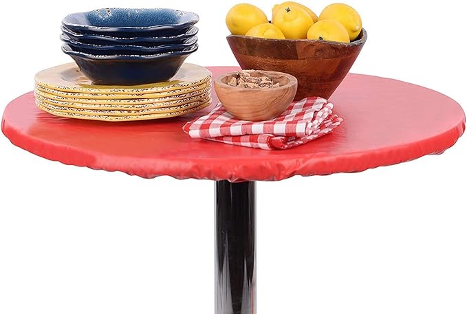 Yourtablecloth Heavy Duty Vinyl Round Fitted Tablecloth (Table Cover) with Flannel Backing Vibrant Colors Elasticized Tablecloth Great for Indoor and Outdoor Dining and Playing Cards 36”Camel Print