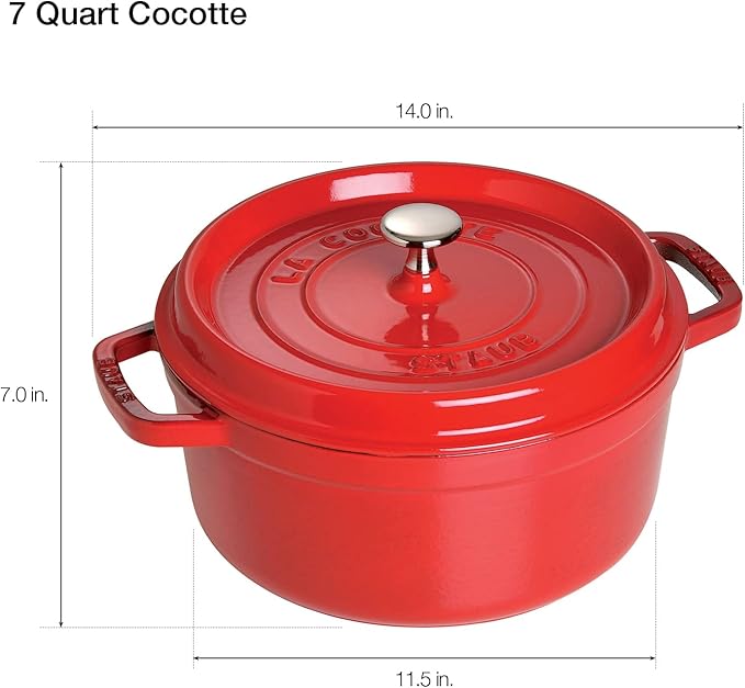 Staub Cast Iron 7-qt Round Cocotte - Cherry, Made in France