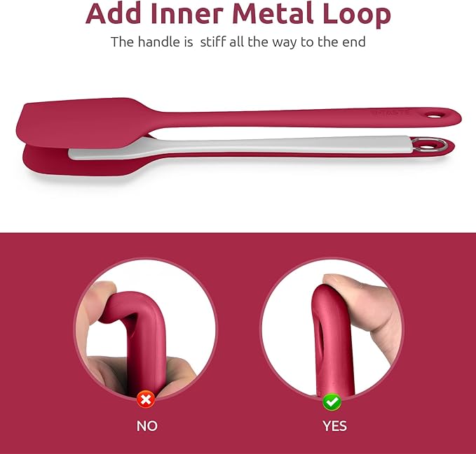 14in Extra Long Silicone Spatula: U-Taste 480ºF Heat Resistant Flexible Baking Mixer Scraper, Large Rubber Mixing Stirring Scraping Seamless Kitchen Turner Utensil for Nonstick Cookware (Red)