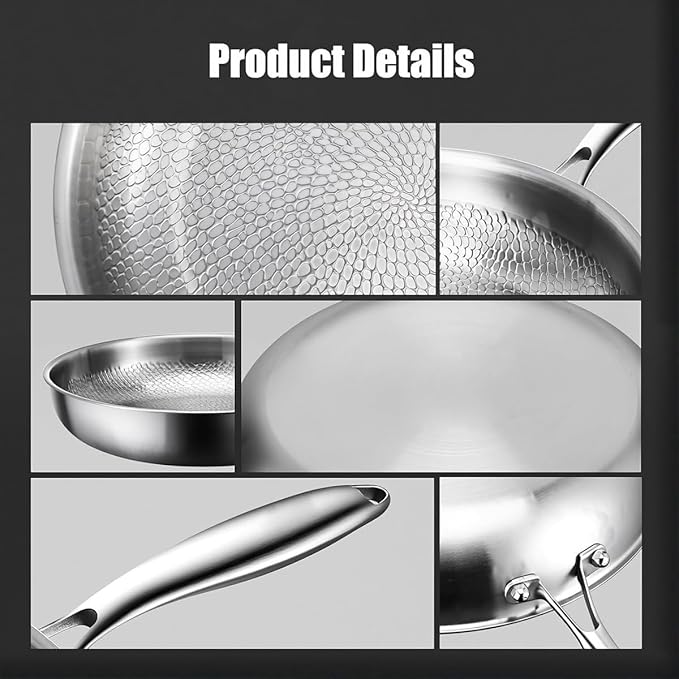 Titanium Pan, Pletefull Pure Titanium Pro Hammered Frying Pan, Multifunctional Non-stick Without Coating Cookware, Scratch-Resistant Durable Flat Pan Dishwasher-Friendly（10.23inch）