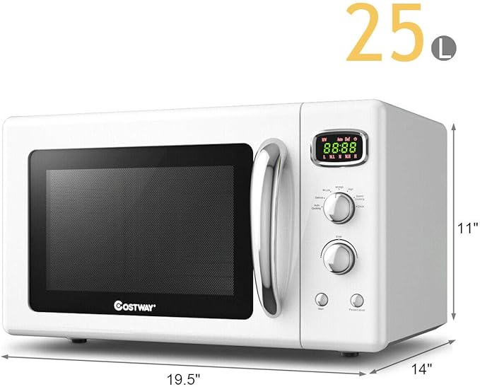 COSTWAY Retro Countertop Microwave Oven, 0.9Cu.ft, 900W Microwave Oven, with 5 Micro Power, Defrost & Auto Cooking Function, LED Display, Glass Turntable Viewing Window, Child Lock, ETL