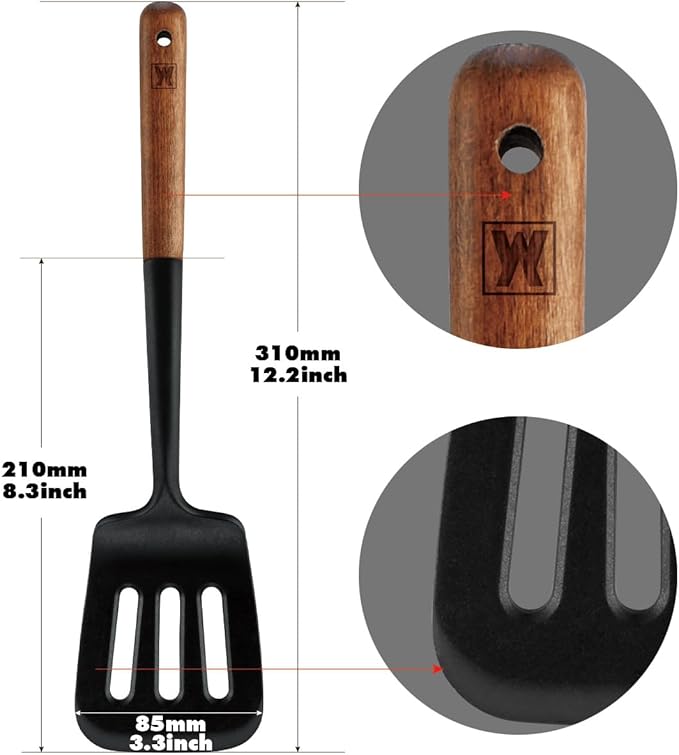 Silicone Slotted Large Spatula: Cooking Turner with Wooden Handle for Flipping and Lifting, Heat Resistant Cookware, BPA Free, Protects Surfaces with Gentle Head Design