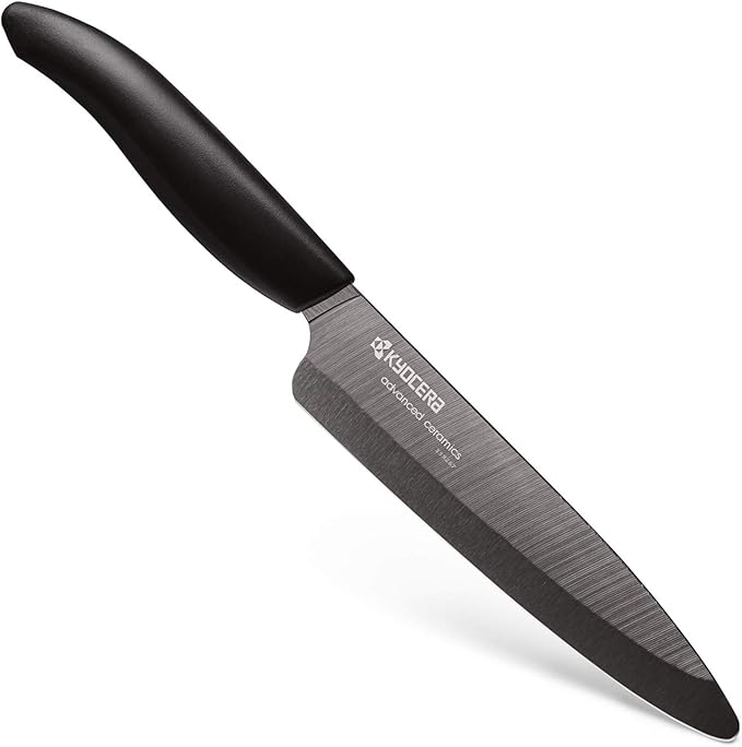 Kyocera Advanced Ceramic Revolution Series 5-inch Slicing Knife, Black Handle, Black Blade