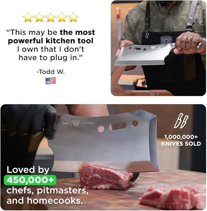 Dalstrong Obliterator Meat & Veggie Cleaver Knife - 9 inch - Gladiator Series R - Wood Stand & Sheath Cover - Razor Sharp Heavy Duty Bone Chopper- 3lbs 6mm Thick - 7CR17MOV Carbon Steel - G10 Handle