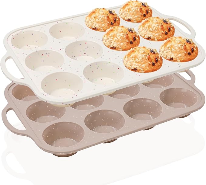 Vinino 2Pack Silicone Muffin Pans for Baking with Metal Reinforced Frame, 12 Cups Regular Size Nonstick Silicone Cupcake Pan, BPA Free Oven Dishwasher Safe Baking Mold for Muffins Cupcakes