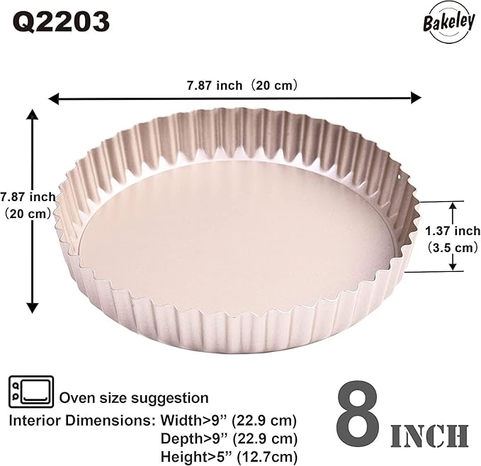 8-Inch Non-Stick Round Tart Pan with Removable Loose Bottom, Quiche Pan for Oven Baking (Champagne Gold)