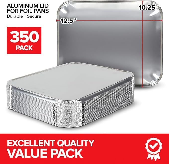 Stock Your Home 9x13 Disposable Baking Pan Covers (350 Pack) Heavy-Duty Aluminum Cake Pans Lids, Sturdy, Sealable Covers for Food Containers, Leak-Free + Safe Transport & Storage For Catering