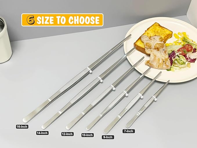 JETKONG 10 Inch Kitchen Tweezers Tongs Stainless Steel Cooking Tweezers Professional Chef Tweezers for Serving Food