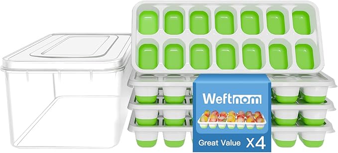 Ice Cube Tray, Ice Cube Trays for Freezer 4 Pack with Lid and Bin, Ice Tray Easy-Release, Ice Trays for Freezer Stackable, Silicone Ice Cube Tray for Drinks, Coffee - BPA-Free and Odor-Free