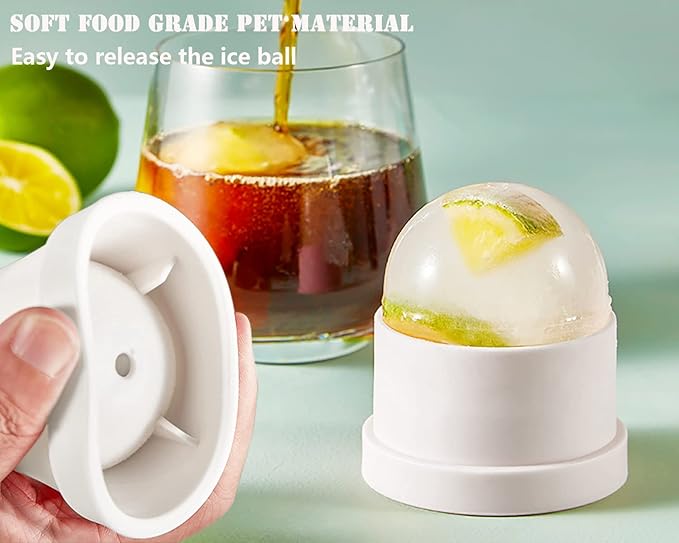 Ice Ball Maker Mold - Set of 4, Round Ice Cube Mold, 2.4 Inch Sphere Ice Cubes for Whiskey, Cocktails, Bourbon (4, White)