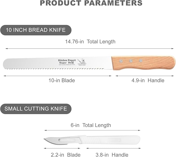 2-Pack Bread Knife & Bread Lame Set: 10" Premium Stainless Steel Serrated Knives Blade with Wood Handle for Homemade Bread, Sourdough Tomato, Bagel + Dough Scoring Tool for Razor Sharp Carving