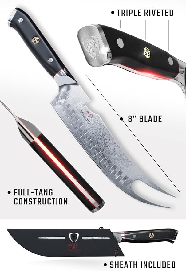 Dalstrong Pitmaster BBQ & Meat Knife - 8 inch - Shogun Series ELITE - Forked Tip & Bottle Opener - Japanese AUS-10V Super Steel Kitchen Knife - G10 Handle - Razor Sharp - w/Sheath