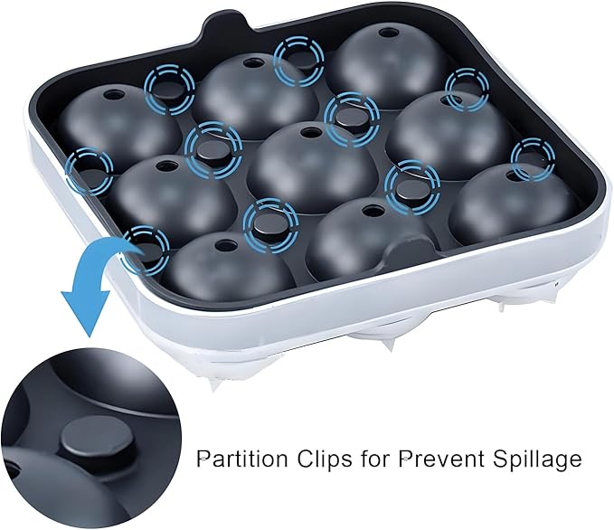 Samuelworld Large Ice Ball Maker with Lid, 9 x 2 Inch Ice Balls - Food Grade, Easy To Fill Round Silicone Ice Tray, Perfect Spheres Craft Ice Maker for Whiskey, Cocktails, Gifting - Black