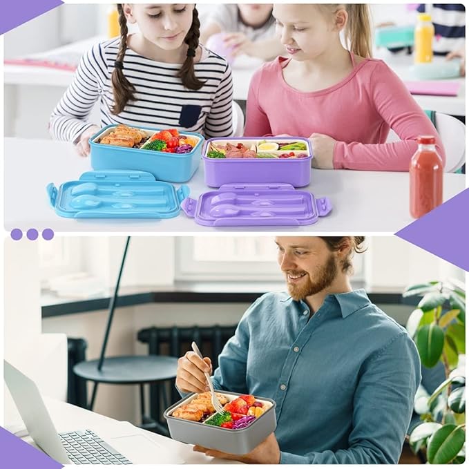LOVINA Bento Boxes for Adults - 1100 ML Bento Lunch Box Container For Kids With Spoon & Fork - Durable Perfect Size for On-the-Go Meal, BPA-Free and Food-Safe Materials(Grey)
