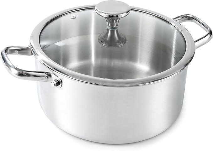 6QT Stock Pot, 316L Stainless Steel Stockpot with Lid, Professional Multi-Use Soup & Pasta Cooking Pot, Oven, Gas and Dishwasher Safe