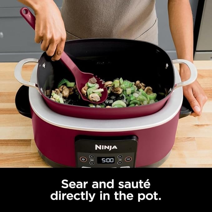 Ninja Foodi PossibleCooker PRO 14-in-1 8.5 Qt Multi-Cooker – Replaces 14 Tools, Nonstick Pot, Glass Lid & Integrated Spoon (Cherry Tarte)