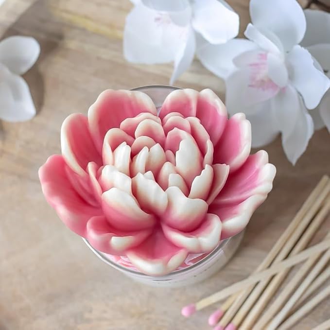 Love Heart Flower Candle Mold for Candle Making Cute 3D Molds for Candles Non-Stick Mould Chocolate Candies Dessert Flower Molds Silicone for Crafts Resin Soap Aroma Candles Mold Home Decoration