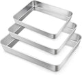 TeamFar Baking Pans Set of 3, Stainless Steel Deep Cookie Cake Pan for Home Baking, 12.5/10.5/9.4” Rectangle Bakeware Set for Bread/Casserole/Lasagna, Healthy & Sturdy, Dishwasher Safe