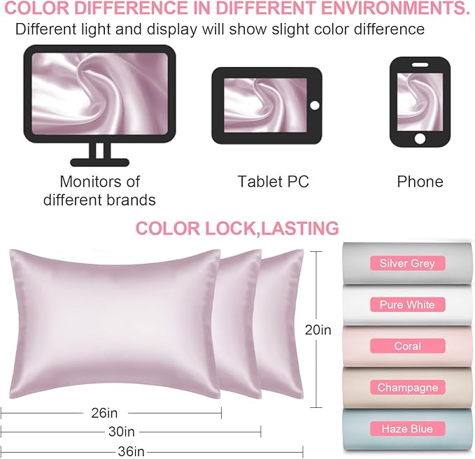 Mulberry Silk Pillow Cases 2 Pack King Size 20x36 Inches with Hidden Zipper, Ultra Smooth and Soft Breathable Cooling Silk Satin Pillowcase Set of 2, Better for Hair and Skin, Gifts for Women Men