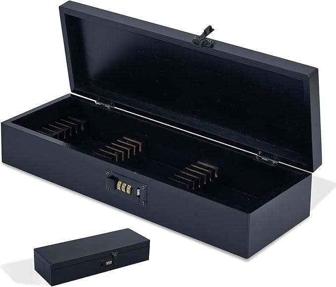 Upgraded Combination Lock Bamboo Locking Kitchen Knife Storage – Secure & Eco-Friendly Wooden Knife Box with Improved Quality, Fits in Drawers & Keeps Knives Safe (Black)