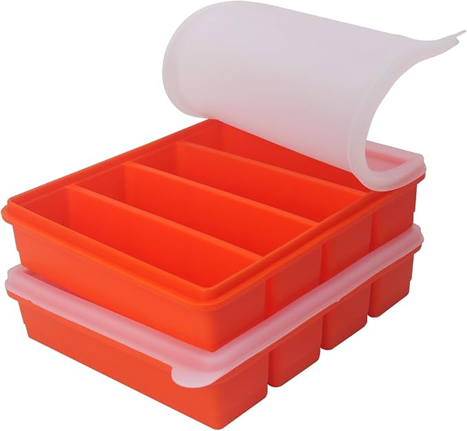 Silicone Ice Cube Molds Widely Use 2 Packs,Ice Cube Tray for Whiskey, Butter Mold,Freezer Molds for Soups and Sauces (2 Pack Orange)