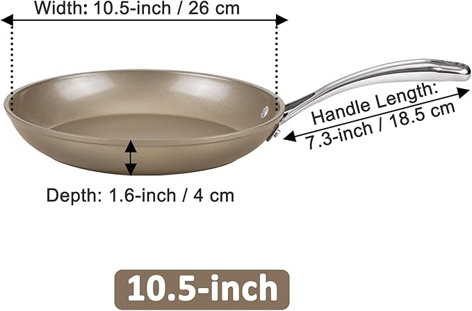 Cooks Standard Frying Pan Hard Anodized Ceramic Nonstick, 10.5-inch Classic Skillet Egg Omelette Fry Pan with Stainless Steel Handle, Induction Compatible, Bronze