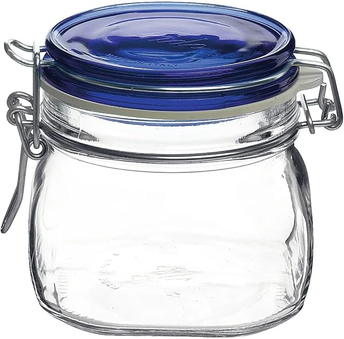 Bormioli Rocco Fido Square Jar with Blue Lid, 17-1/2-Ounce
