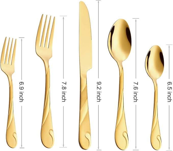 Gold Silverware Set for 8, 40-Piece Stainless Steel Flatware Set, Shiny Gold Metal Cutlery Set, Include Spoon, Fork and Knife Set, Dishwasher Safe