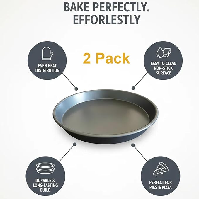 12 Inch Deep Dish Pizza Pan for Oven, 2 Pack Nonstick Round Heavy Duty Aluminum Pizza Baking Tray(4cm Deep), Restaurant Style Pizza Pan with Rolled Edge & Warp Resistant (Thickened Crisper Pan)