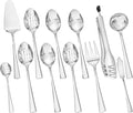 KINGSTONE 12 Piece Serving Utensils Set, 18/10 Stainless Steel Serving Utensils, Slotted Spoon, Fork, Tong, Soup Ladle, Cake Server, Butter Knife and Sugar Spoon for Buffet, Parties, Kitchen