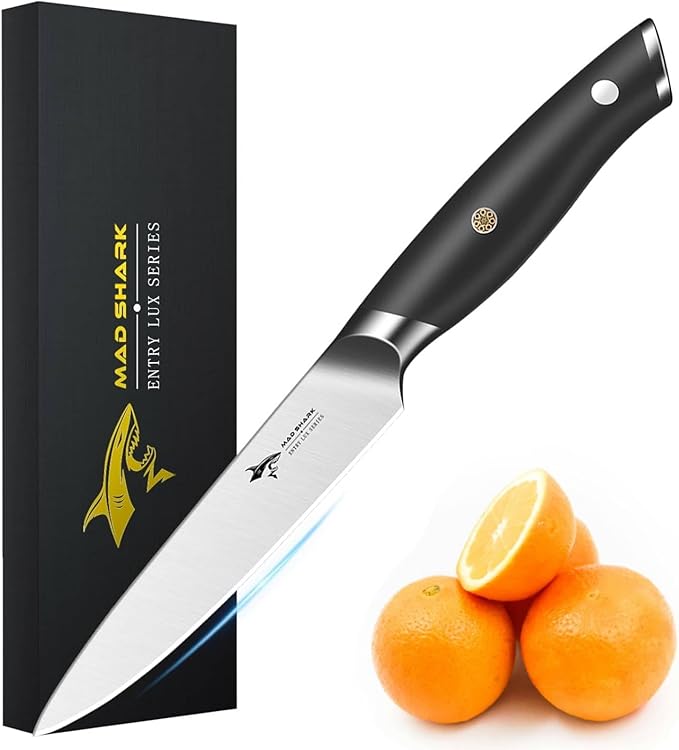 MAD SHARK 5 inch Paring Knife, Small Kitchen Knives Ergonomic Handle, Ultra Sharp Fruit Knife for Fruits,Vegetables, Forged Synergy by German Stainless Steel