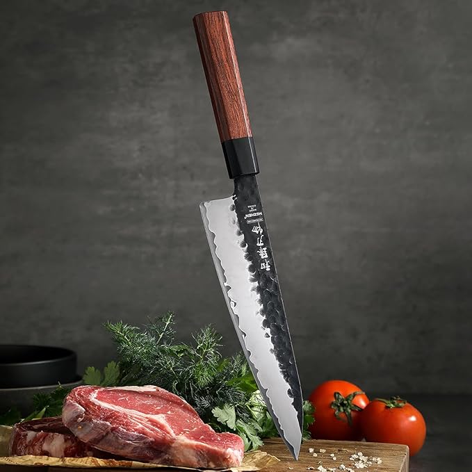 HEZHEN Chef's Knife Set 5PCS, 3 Layers High Carbon Clad,Razor Sharp 10Cr15CoMoV Steel Core, Ergonomic Redwood Octagonal Handle