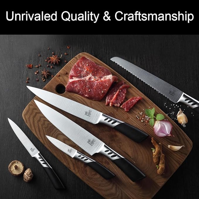 knife set.7piece kitchen knives block set with sharpener.Premium Stainless Steel Cooking Knife Set for Chef,Hardwood Kitchen black Knife Set .Dishwasher Safe Knives Sets for Kitchen.