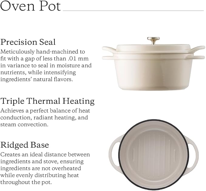 Vermicular Oven Pot | Non-Toxic Enameled Cast Iron Pot | 18cm (1.8 Qt) | Oven-safe | Induction-compatible | Dutch Oven | Made in Japan | Serves 1-2 | Natural Beige