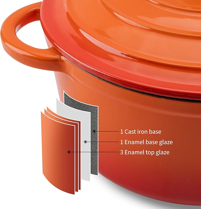 Enameled Cast Iron Dutch Oven Pot with Lid Heavy-Duty Cookware for Bread Baking, Braising, Stews, Roasting,4QT，orange