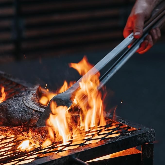 27" Heavy Duty BBQ Tongs - Extra Long Grilling tool for Outdoor Cooking, Smoking & Grilling | Handmade South African Rust Resistant Stainless Steel Meat Tongs with Wood Handles | Donkey Tong