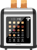 2 Slice Toaster Touch Screen, Stainless Steel Toasters Digital Timer 2 Slot Toasters, 8 Shade Settings 6 Bread Types for Bagel, Cancel, Defrost (Black)