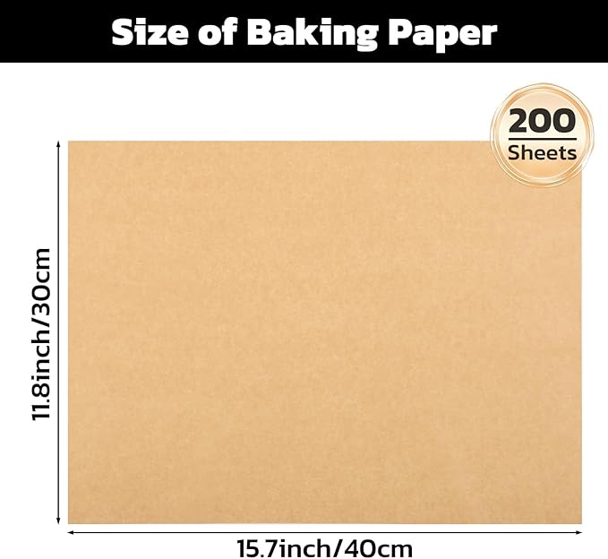 Beasea Parchment Paper Sheets for Baking, 200pcs 12x16 Inch Unbleached Precut Nonstick Heavy Duty Natural Parchment Baking Paper Sheets for Air Fryer Cooking, Grilling, Frying and Steaming