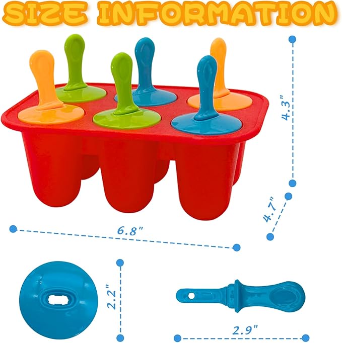 6-Cavity Silicone Popsicles Molds, Reusable Mini Ice Pop Makers with 6 Colorful Sticks, Red Small Ice Cream Mold for Homemade Frozen Dessert