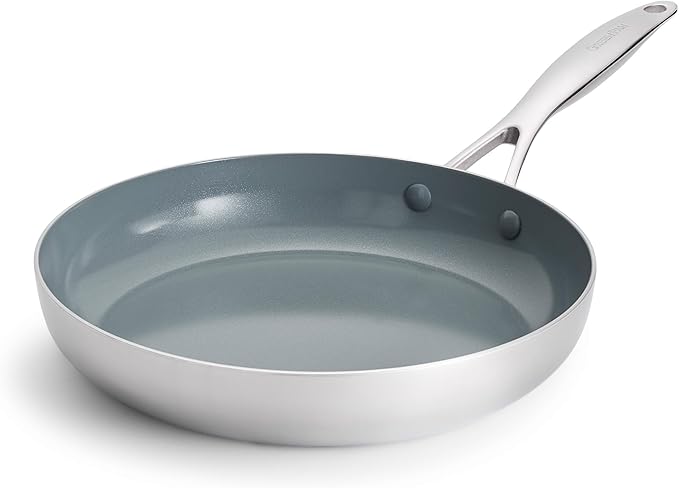 GreenPan Valencia Pro Stainless Steel 12” Frying Pan Skillet, Induction Suitable Mirrored Tri-Ply, Ceramic Nonstick PFAS-Free, Multi Clad Cookware, Dishwasher Oven & Broiler Safe