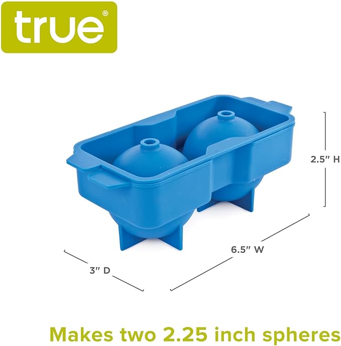 True Neptune Sphere Ice Cube Mold - Food-Safe Silicone Large Craft Ice Ball Maker Mold for Cocktails - 2.25 Inch Ice Spheres, Blue, 2-Piece Set of 1