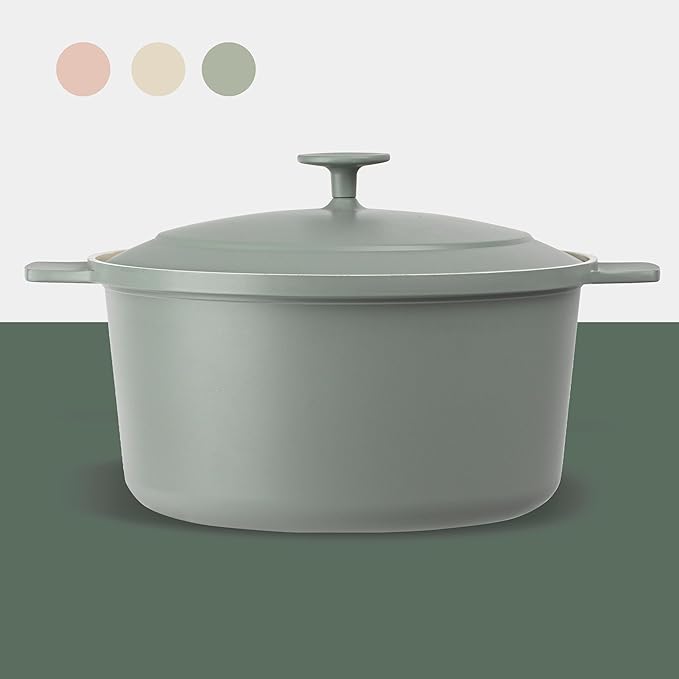Gotham Steel 5 Qt Dutch Oven Pot with Lid, Nonstick Ceramic Dutch Oven Stock Pot Perfect Bread Baking, Stovetop Oven & Dishwasher Safe, Sage Green