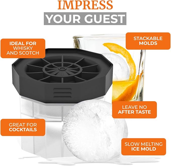 PREMIUM Ice Ball Molds (6-Pack), BPA Free 2.5 Inch Ice Spheres. Slow Melting Round Ice Cube Maker for Whiskey and Bourbon