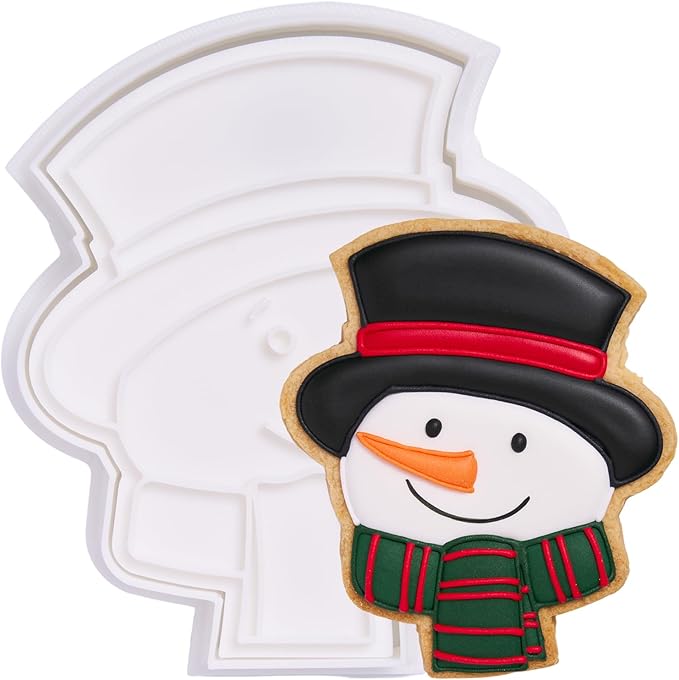Flycalf Christmas Cookie Cutters Snowman with Plunger Stamps Holiday PLA Baking Accessories Cutter Molds Gifts Decorative Party 3.5" Kitchen Cake Supplies