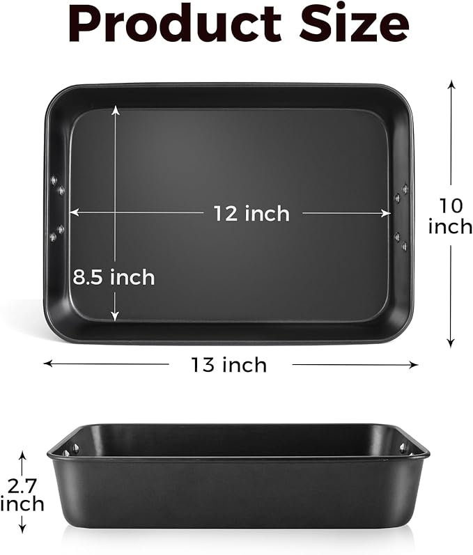 HONGBAKE Nonstick Lasagna Pan 3 Inch Deep, 9x13 Baking Pan, Rectangular Sheet Cake Pan, Roasting Pan for Oven with Stainless Steel Handles, Dishwarsher Safe, Dark Grey